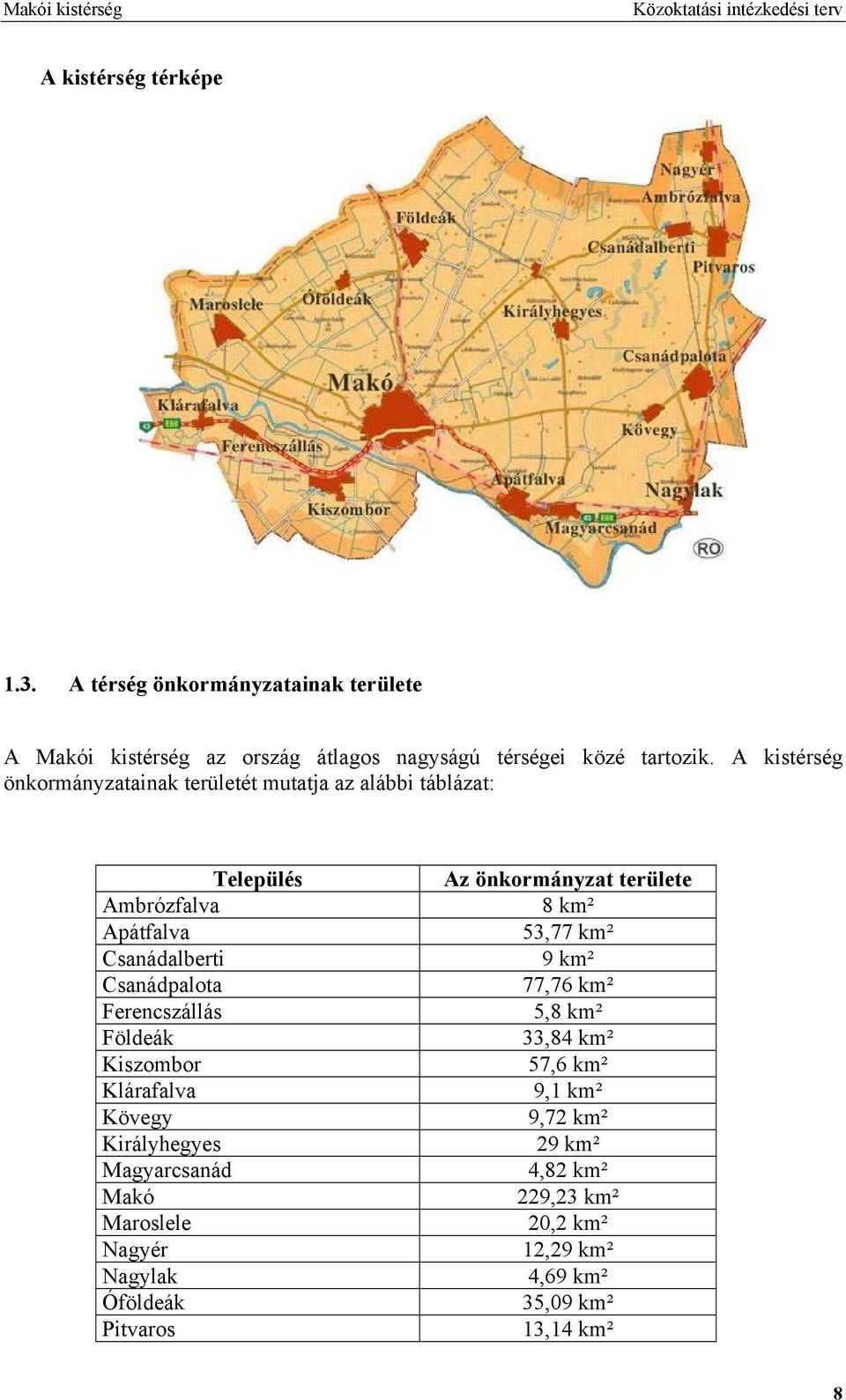 Ferencszállás Földeák Kiszombor Klárafalva Kövegy Királyhegyes Magyarcsanád Makó Maroslele Nagyér Nagylak Óföldeák Pitvaros Az önkormányzat