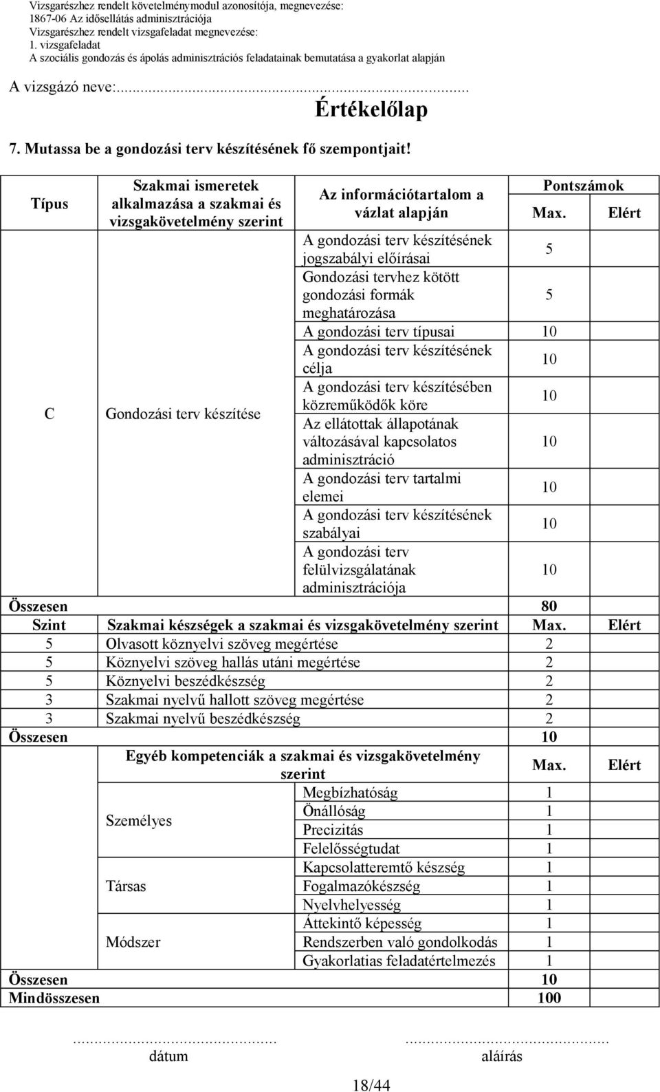 kötött gondozási formák meghatározása A gondozási terv típusai A gondozási terv készítésének célja C Gondozási terv készítése A gondozási terv készítésében közreműködők köre Az ellátottak állapotának