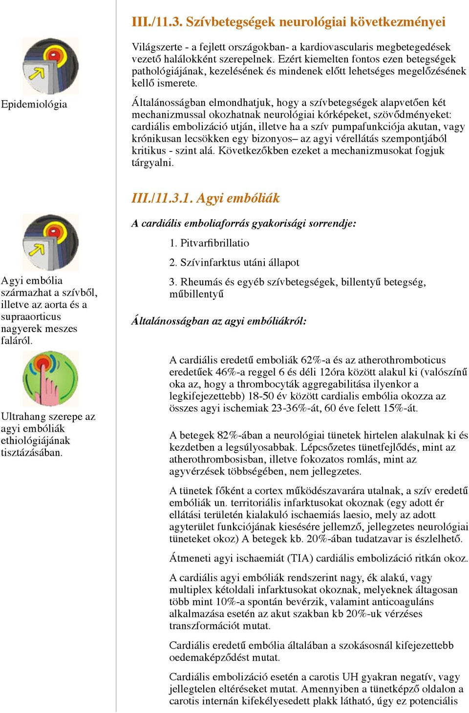 Általánosságban elmondhatjuk, hogy a szívbetegségek alapvetően két mechanizmussal okozhatnak neurológiai kórképeket, szövődményeket: cardiális embolizáció utján, illetve ha a szív pumpafunkciója