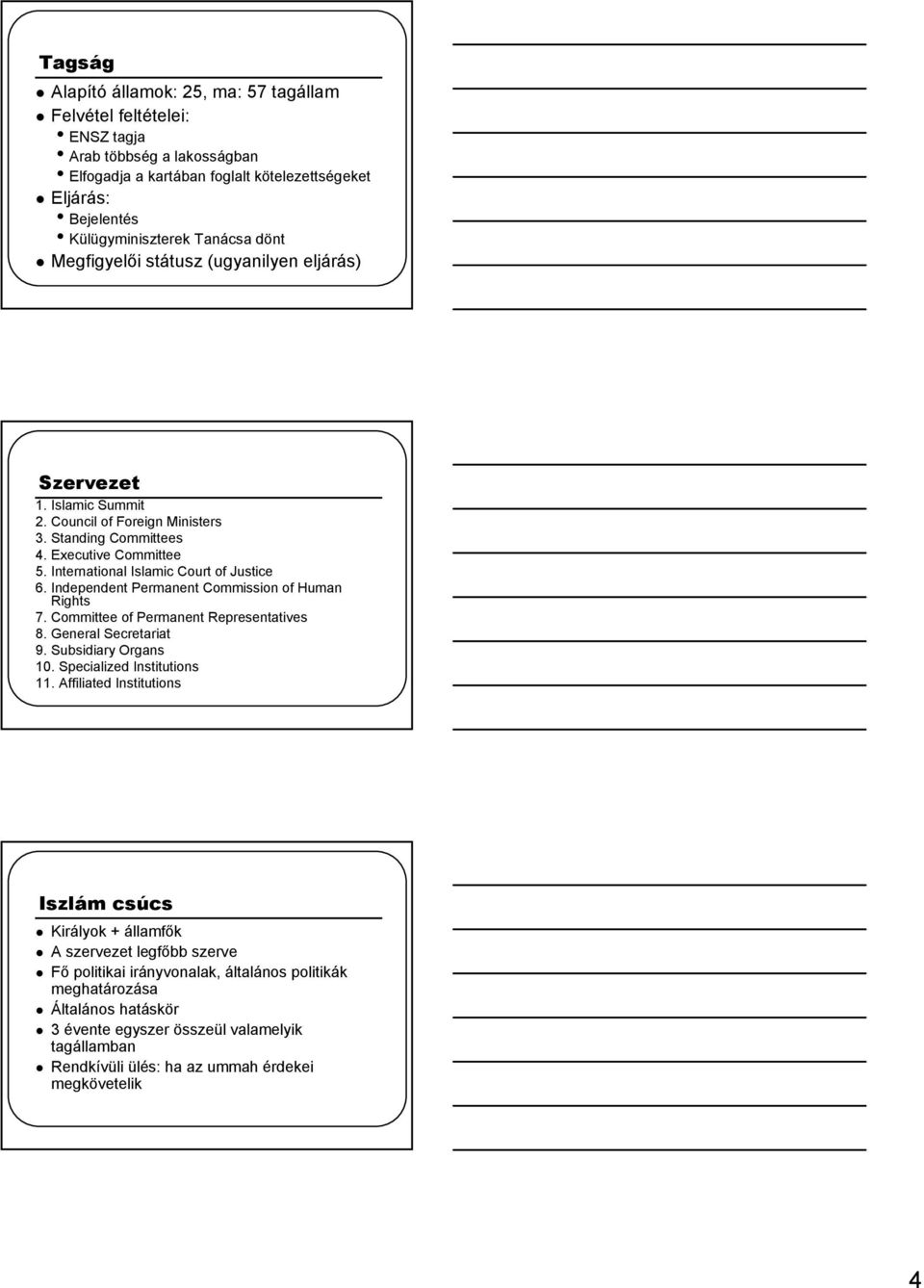 Independent Permanent Commission of Human Rights 7. Committee of Permanent Representatives 8. General Secretariat 9. Subsidiary Organs 10. Specialized Institutions 11.