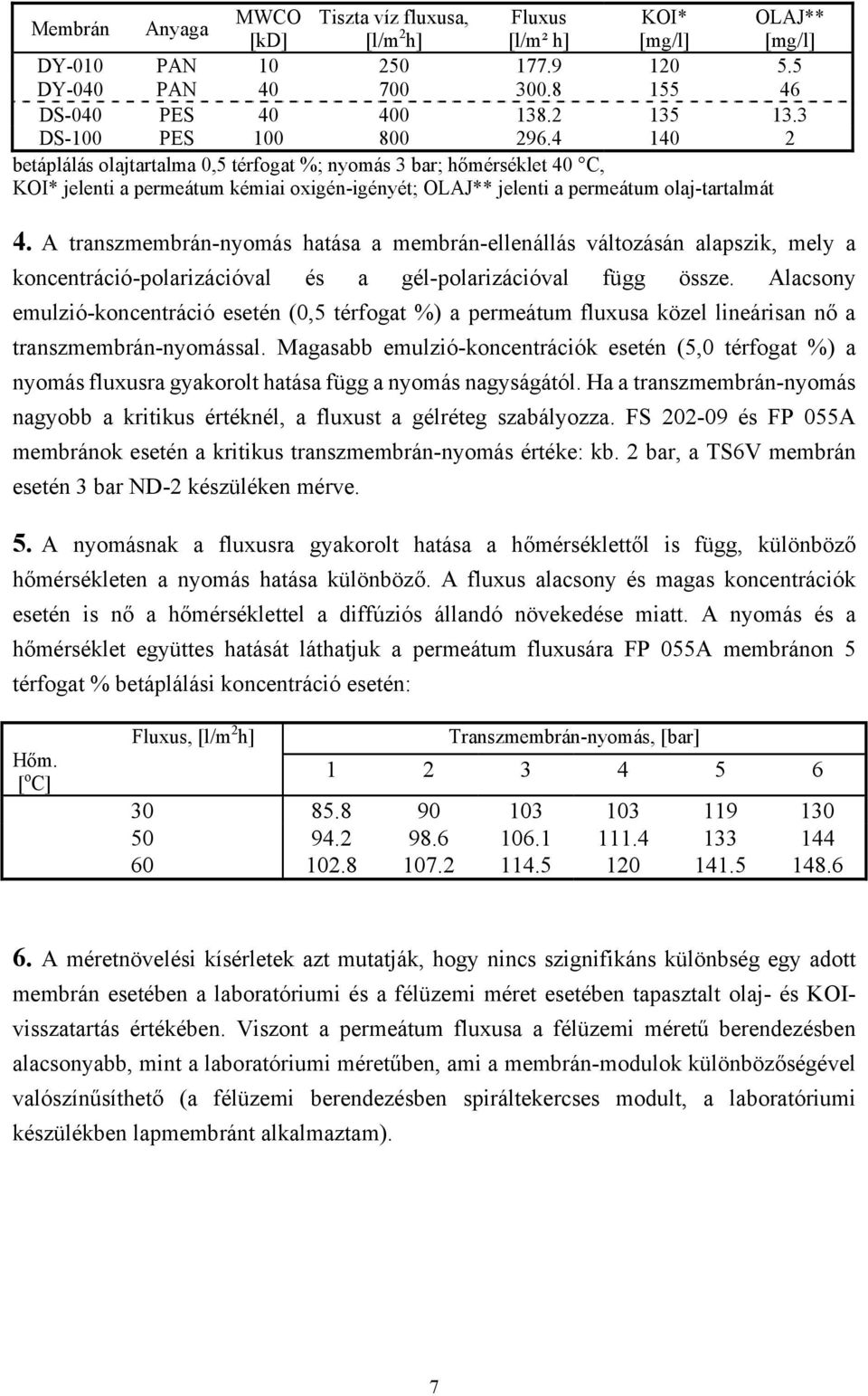 A transzebrán-nyoás hatása a ebrán-ellenállás változásán alapszik, ely a koncentráció-polarizációval és a gél-polarizációval függ össze.