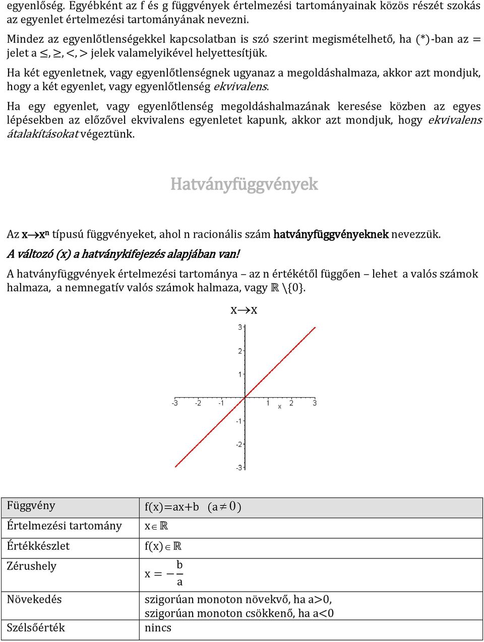 Ha két egyenletnek, vagy egyenlőtlenségnek ugyanaz a megoldáshalmaza, akkor azt mondjuk, hogy a két egyenlet, vagy egyenlőtlenség ekvivalens.