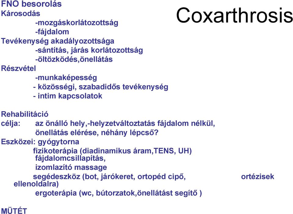 hely,-helyzetváltoztatás fájdalom nélkül, önellátás elérése, néhány lépcső?