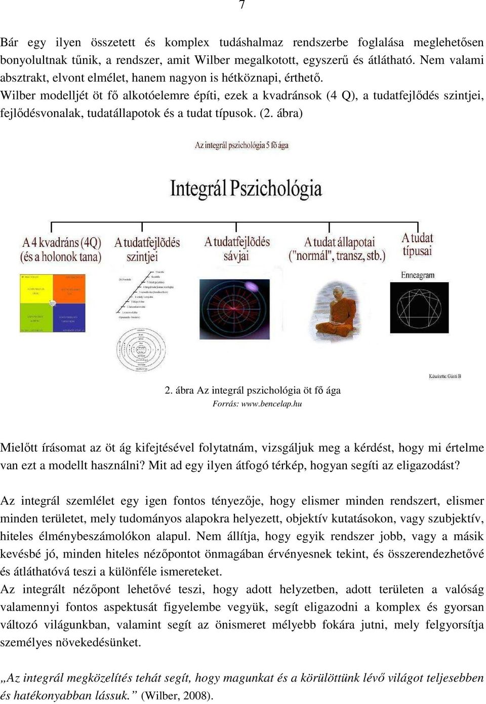 Wilber modelljét öt fő alkotóelemre építi, ezek a kvadránsok (4 Q), a tudatfejlődés szintjei, fejlődésvonalak, tudatállapotok és a tudat típusok. (2. ábra) 2.