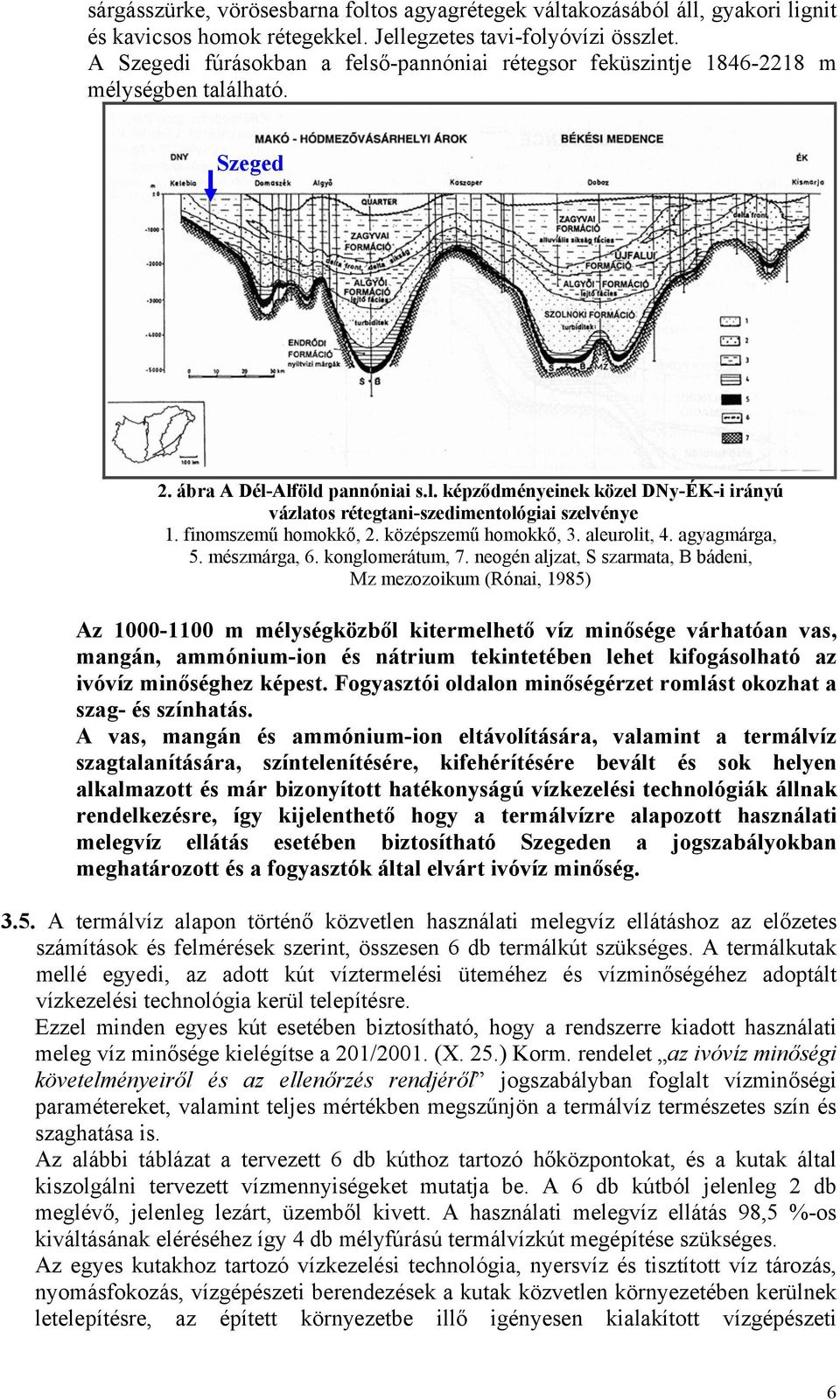 finomszemű homokkő, 2. középszemű homokkő, 3. aleurolit, 4. agyagmárga, 5. mészmárga, 6. konglomerátum, 7.