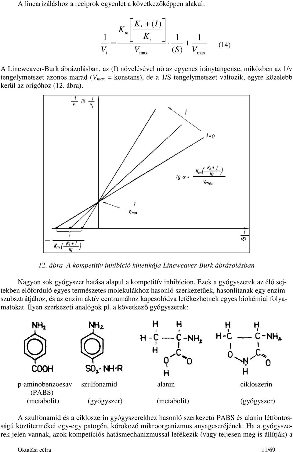 ábra A kompetitív inhibíció kinetikája Lineweaver-Burk ábrázolásban Nagyon sok gyógyszer hatása alapul a kompetitív inhibíción.