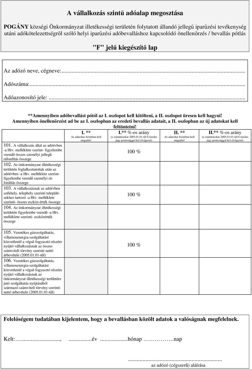 melléklete szerintfigyelembe veendő személyi ráfordítás összege 103. A vállalkozásnak az adóévben székhely, telephely szerinti településekhez tartozó -a Htv.