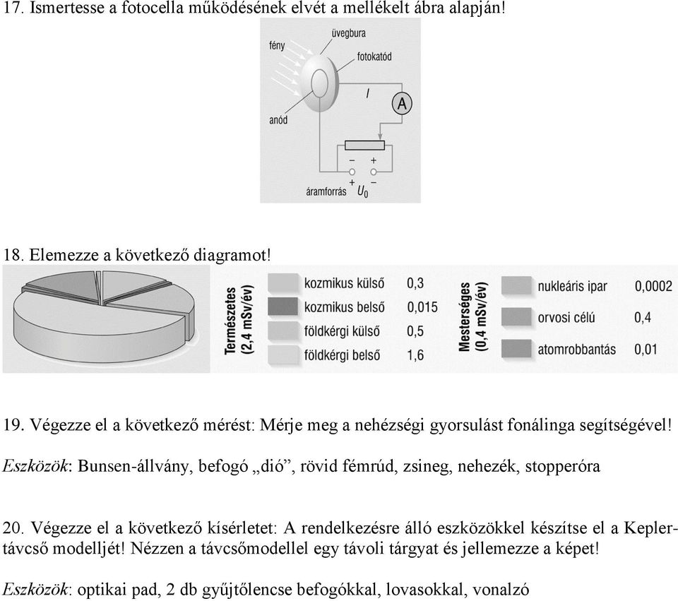 Eszközök: Bunsen-állvány, befogó dió, rövid fémrúd, zsineg, nehezék, stopperóra 20.