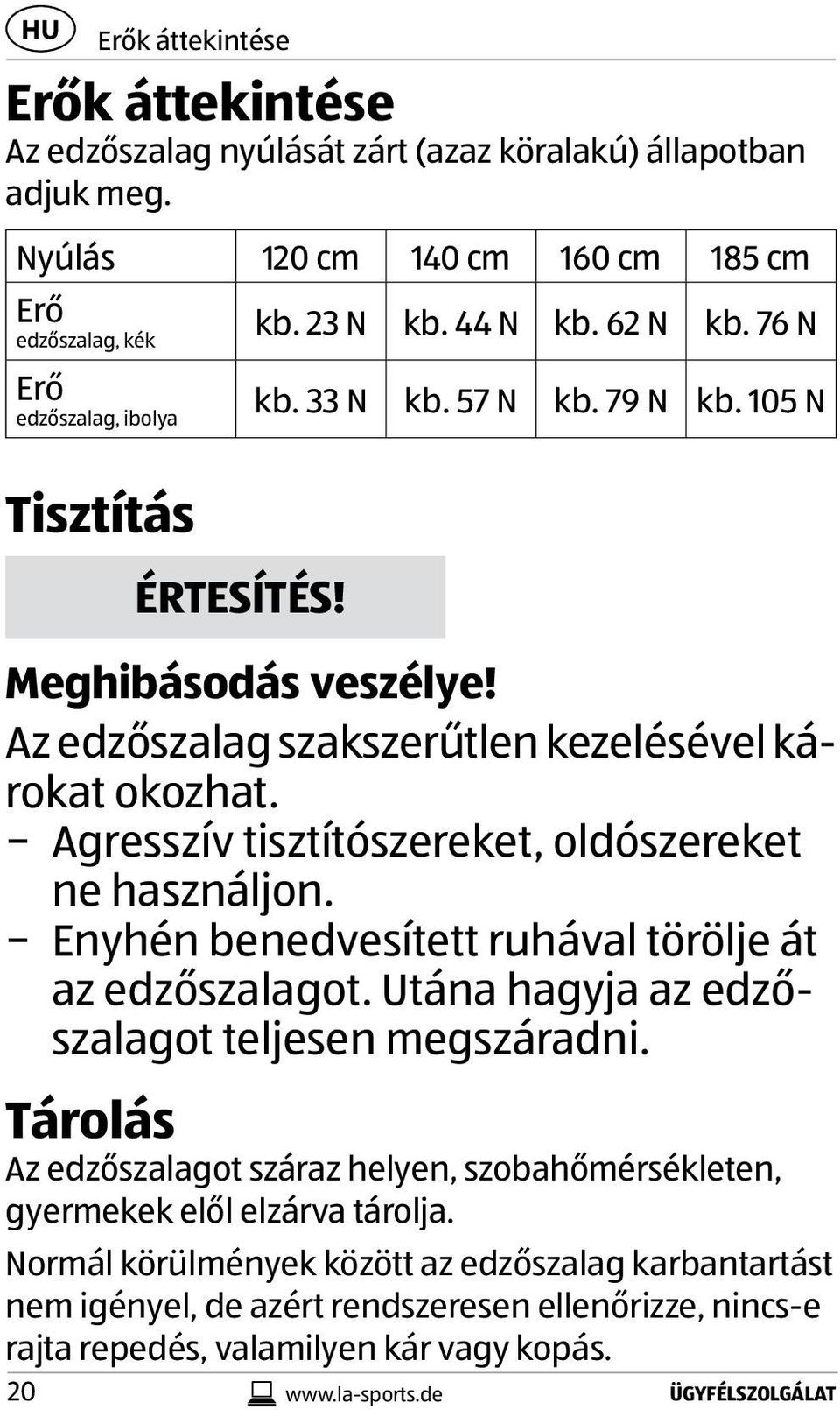 Agresszív tisztítószereket, oldószereket ne használjon. Enyhén benedvesített ruhával törölje át az edzőszalagot. Utána hagyja az edzőszalagot teljesen megszáradni.