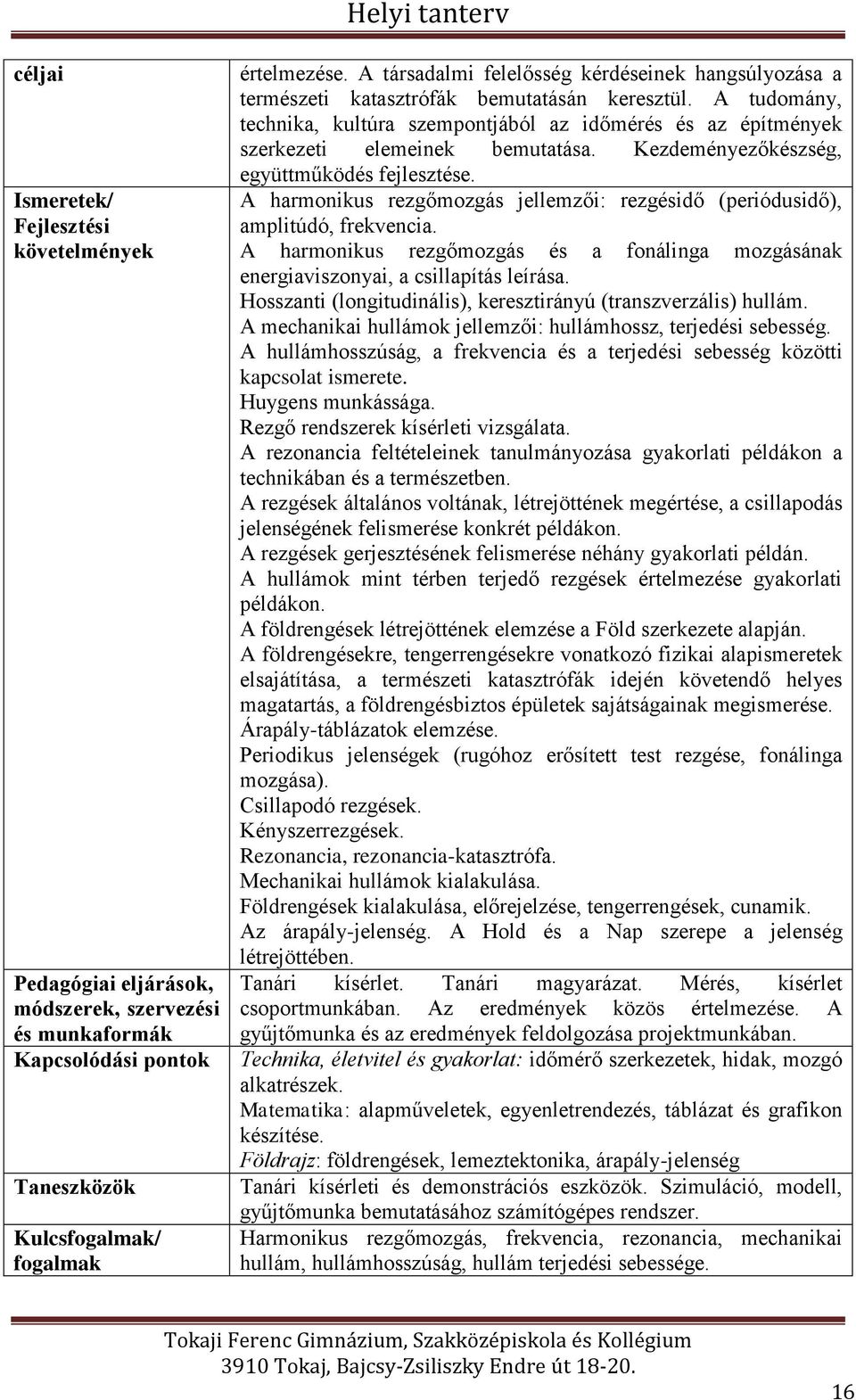 A harmonikus rezgőmozgás jellemzői: rezgésidő (periódusidő), amplitúdó, frekvencia. A harmonikus rezgőmozgás és a fonálinga mozgásának energiaviszonyai, a csillapítás leírása.