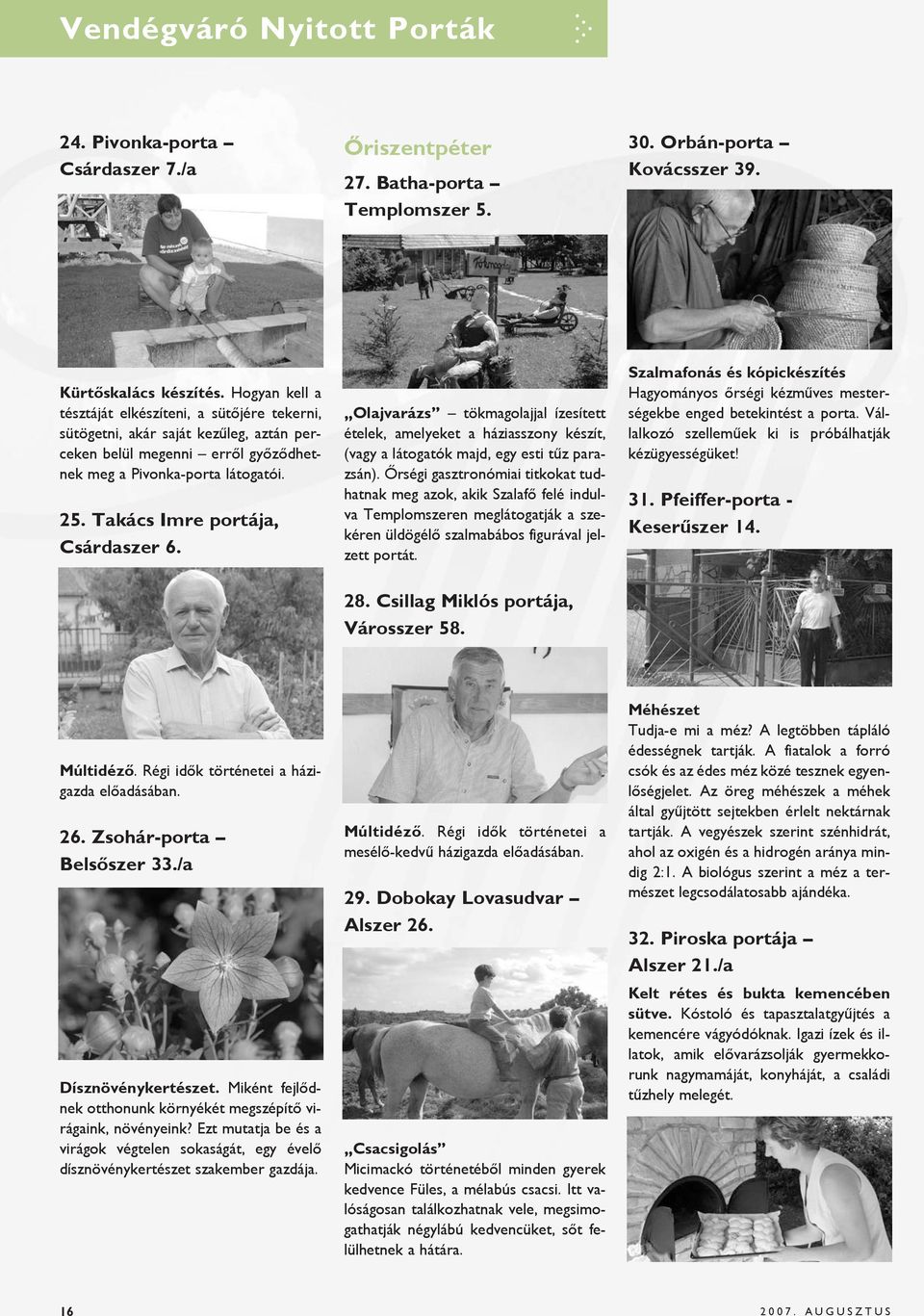 Takács Imre portája, Csárdaszer 6. Olajvarázs tökmagolajjal ízesített ételek, amelyeket a háziasszony készít, (vagy a látogatók majd, egy esti tûz parazsán).