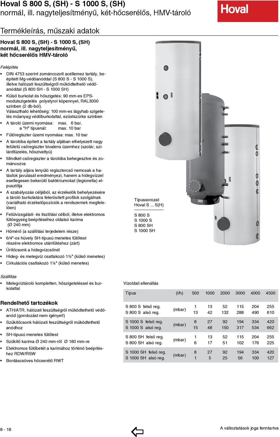 Hoval S , egy hőcserélős HMV-tároló. Hoval S S, két hőcserélős HMV-tároló.  Hoval S H, nagyteljesítményű HMV-tároló - PDF Free Download