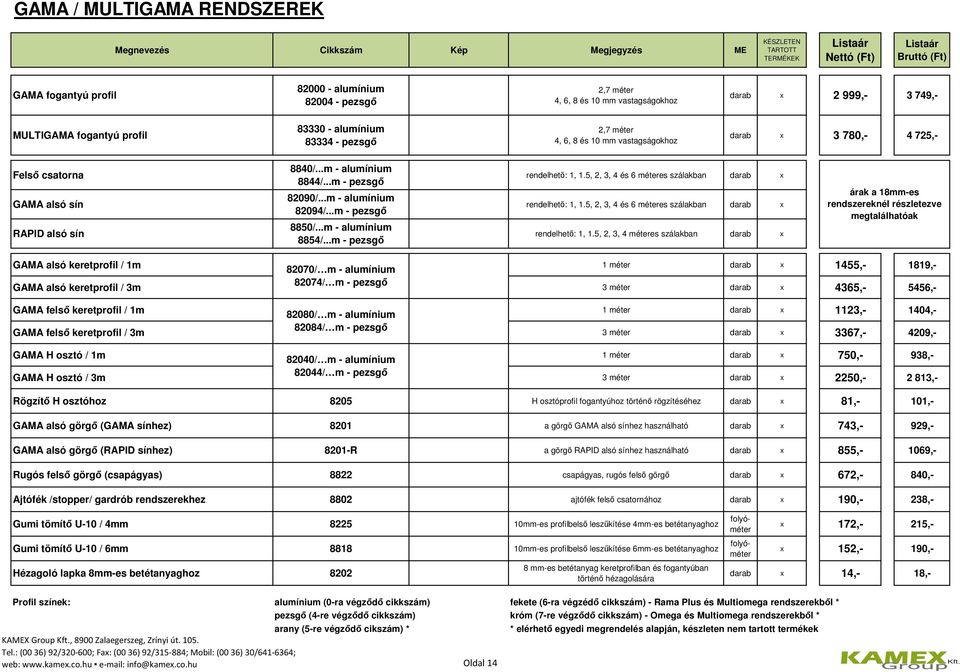 ..m - alumínium 8854/...m - rendelhetı: 1, 1.5, 2, 3, 4 és 6 méteres szálakban darab x rendelhetı: 1, 1.