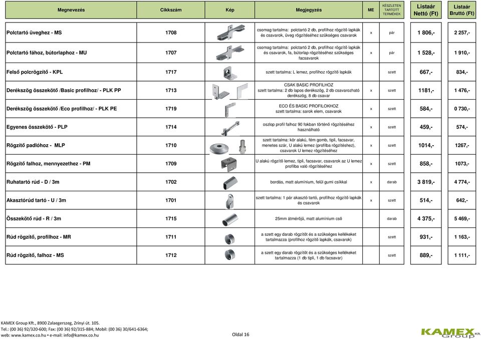 - KPL 1717 szett tartalma: L lemez, profilhoz rögzítı lapkák szett 667,- 834,- Derékszög összekötı /Basic profilhoz/ - PLK PP 1713 Derékszög összekötı /Eco profilhoz/ - PLK PE 1719 CSAK BASIC