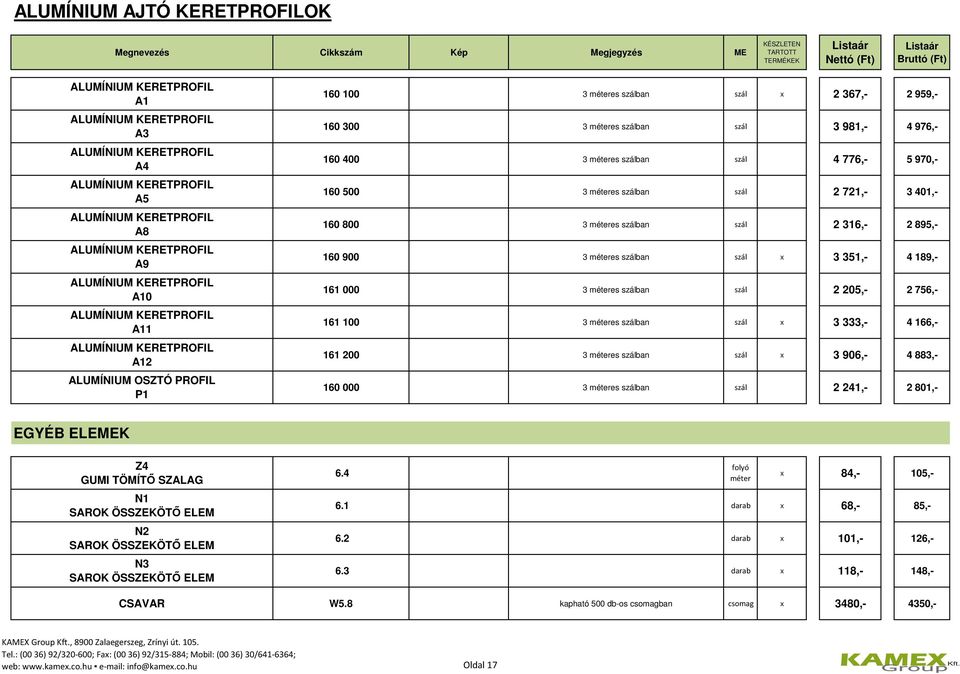 351,- 4 189,- 161 000 3 méteres szálban szál 2 205,- 2 756,- 161 100 3 méteres szálban szál x 3 333,- 4 166,- 161 200 3 méteres szálban szál x 3 906,- 4 883,- 160 000 3 méteres szálban szál 2 241,- 2