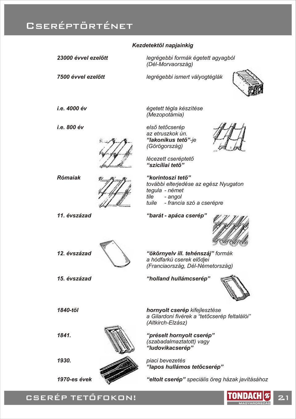 évszázad barát - apáca cserép 12. évszázad ökörnyelv ill. tehénszáj formák a hódfarkú cserek elõdjei (Franciaország, Dél-Németország) 15.