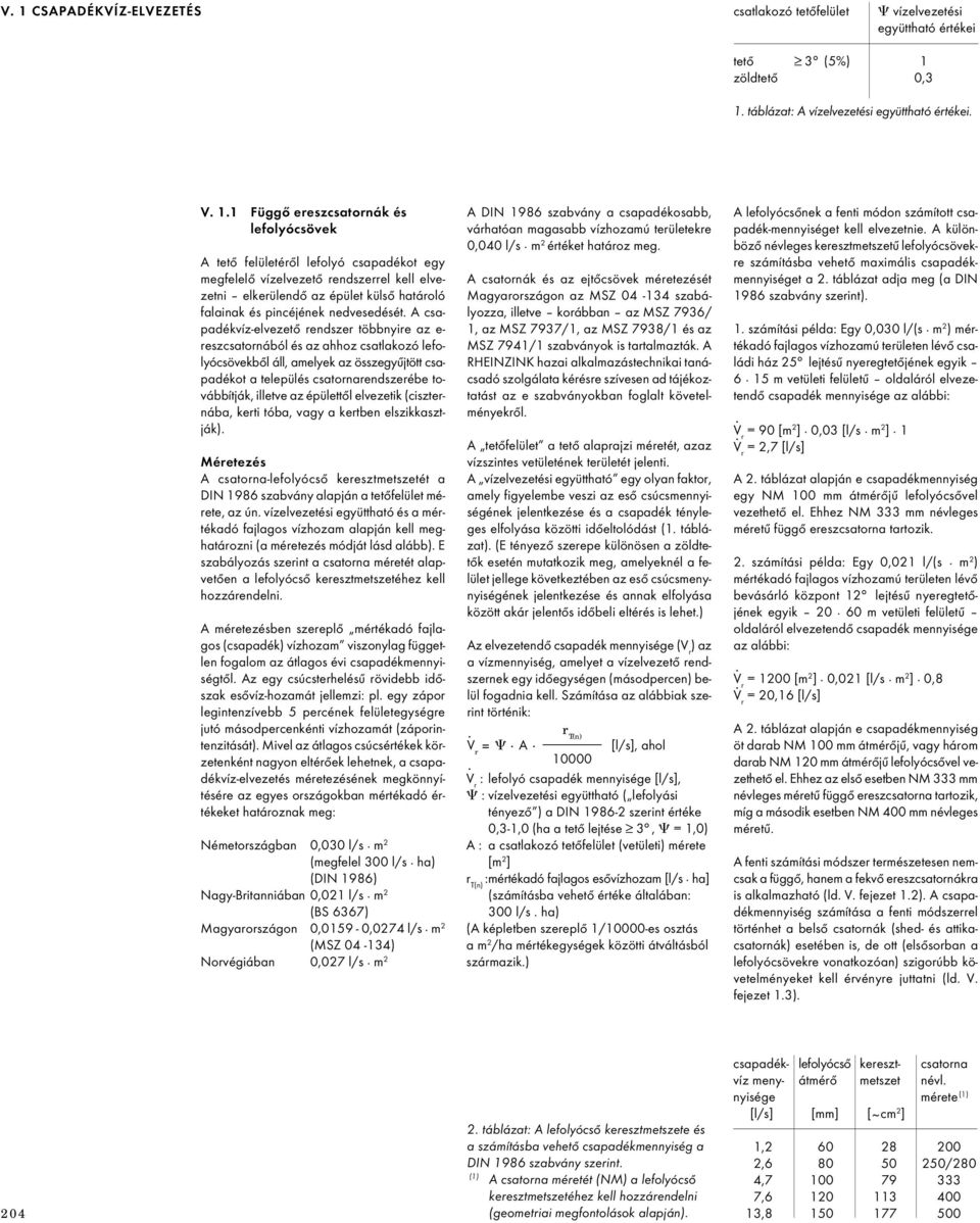 V. 1 CSAPADÉKVÍZ-ELVEZETÉS együttható értékei. tető 3 (5%) 1 zöldtető 0,3.  1. táblázat: A vízelvezetési együttható értékei. - PDF Ingyenes letöltés