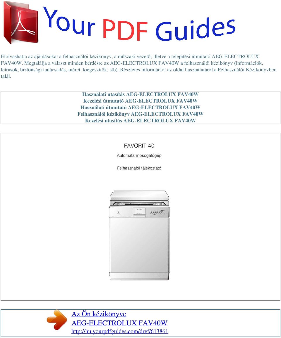 Az Ön kézikönyve AEG-ELECTROLUX FAV40W - PDF Free Download