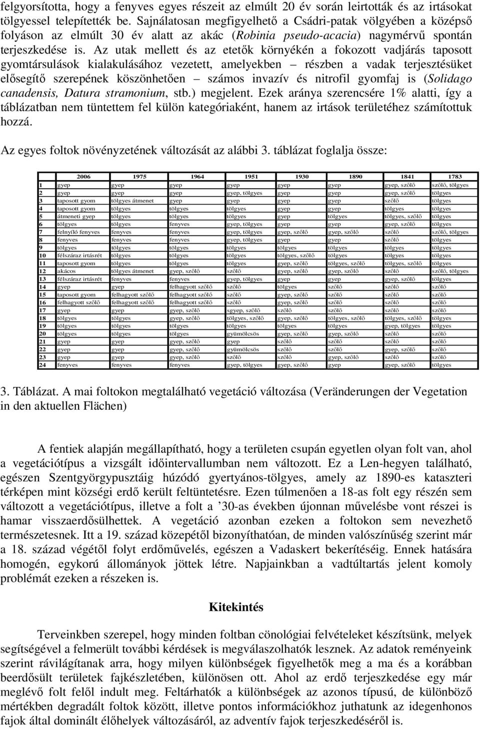 Az utak mellett és az etetők környékén a fokozott vadjárás taposott gyomtársulások kialakulásához vezetett, amelyekben részben a vadak terjesztésüket elősegítő szerepének köszönhetően számos invazív