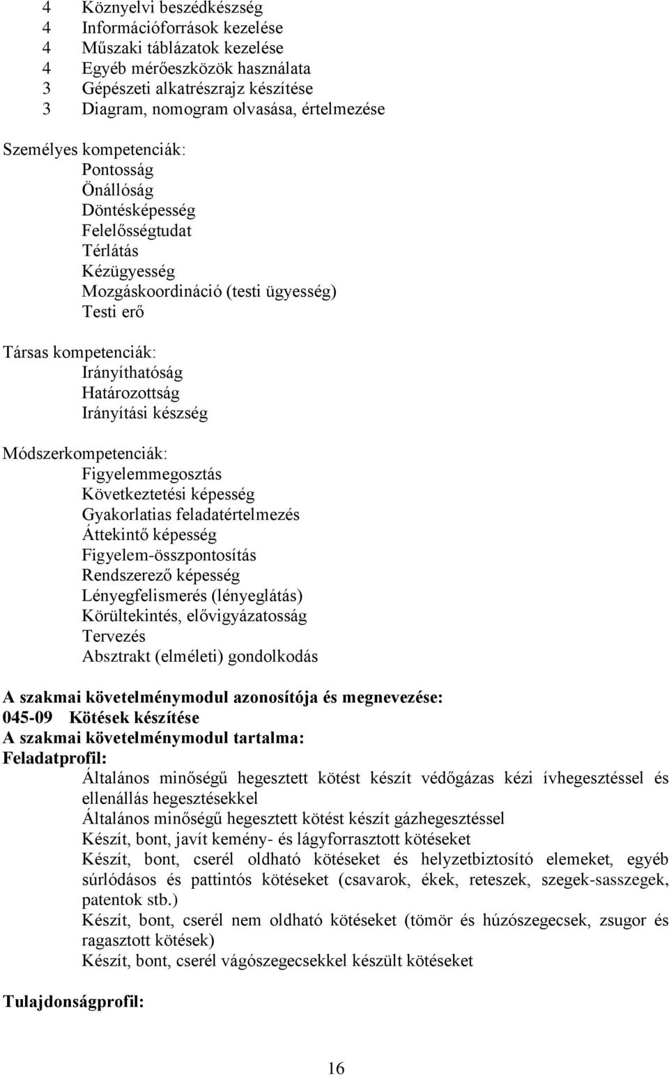 Irányítási készség Módszerkompetenciák: Figyelemmegosztás Következtetési képesség Gyakorlatias feladatértelmezés Áttekintő képesség Figyelem-összpontosítás Rendszerező képesség Lényegfelismerés