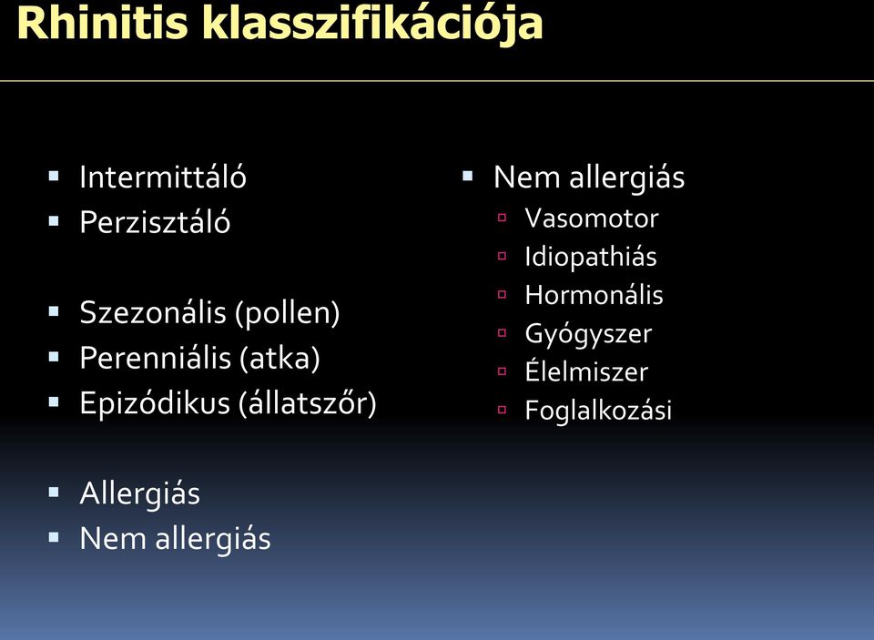 (állatszőr) Nem allergiás Vasomotor Idiopathiás