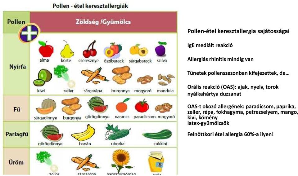 nyálkahártya duzzanat OAS-t okozó allergének: paradicsom, paprika, zeller, répa,