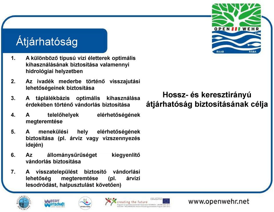 A telelőhelyek elérhetőségének megteremtése Hossz- és keresztirányú átjárhatóság biztosításának célja 5. A menekülési hely elérhetőségének biztosítása (pl.