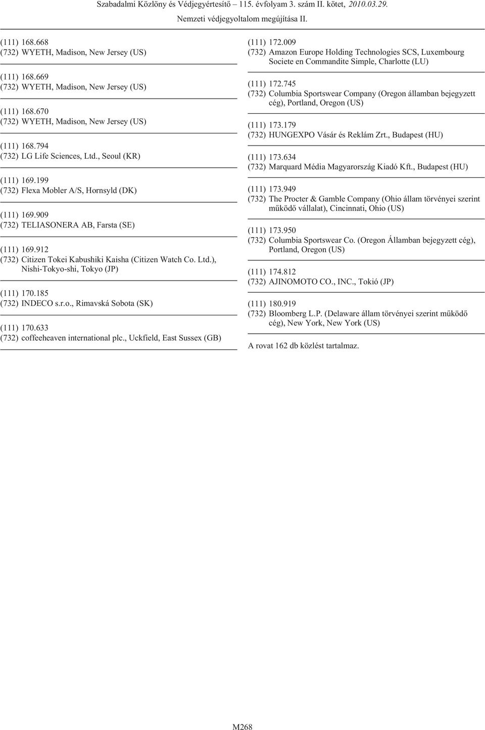 633 (732) coffeeheaven international plc., Uckfield, East Sussex (GB) (111) 172.009 (732) Amazon Europe Holding Technologies SCS, Luxembourg Societe en Commandite Simple, Charlotte (LU) (111) 172.