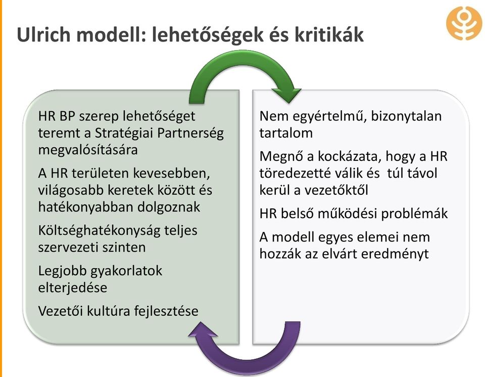 Legjobb gyakorlatok elterjedése Vezetői kultúra fejlesztése Nem egyértelmű, bizonytalan tartalom Megnő a kockázata, hogy a