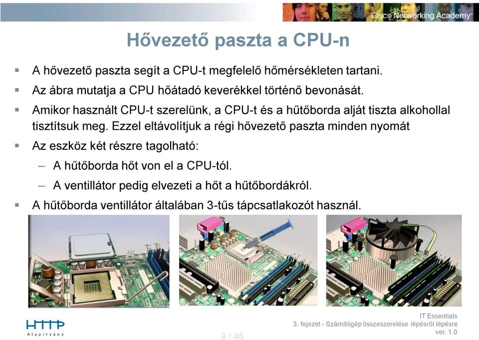 Amikor használt CPU-t szerelünk, a CPU-t és a hűtőborda alját tiszta alkohollal tisztítsuk meg.