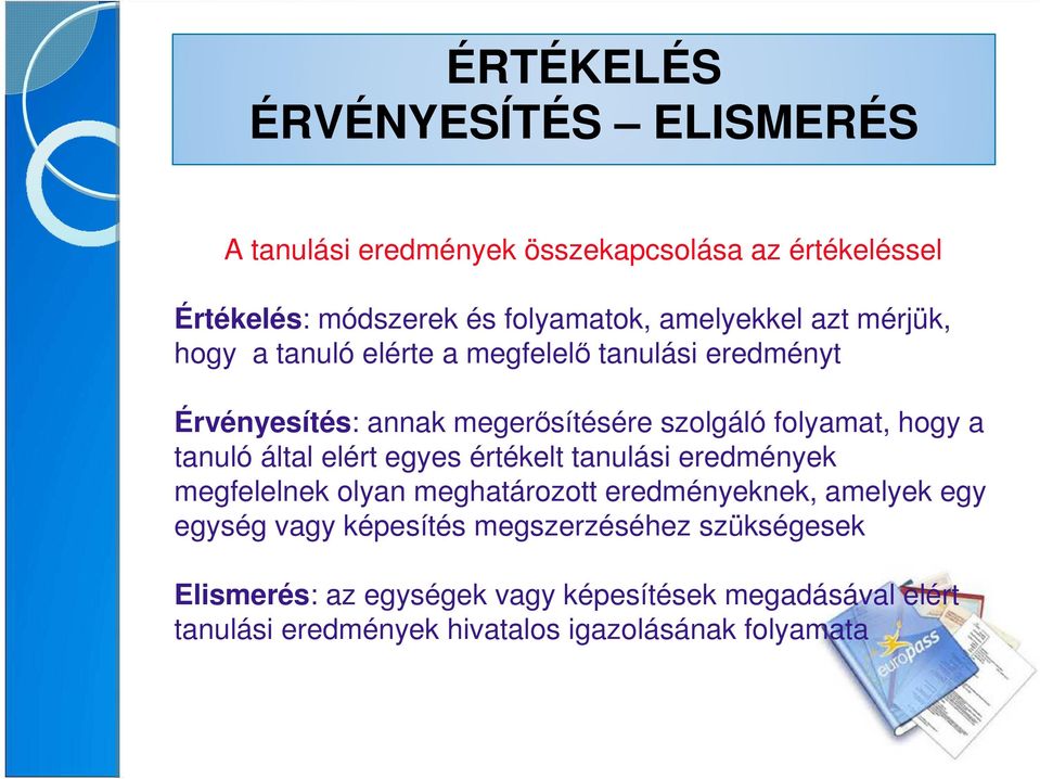 hogy a tanuló által elért egyes értékelt tanulási eredmények megfelelnek olyan meghatározott eredményeknek, amelyek egy egység vagy