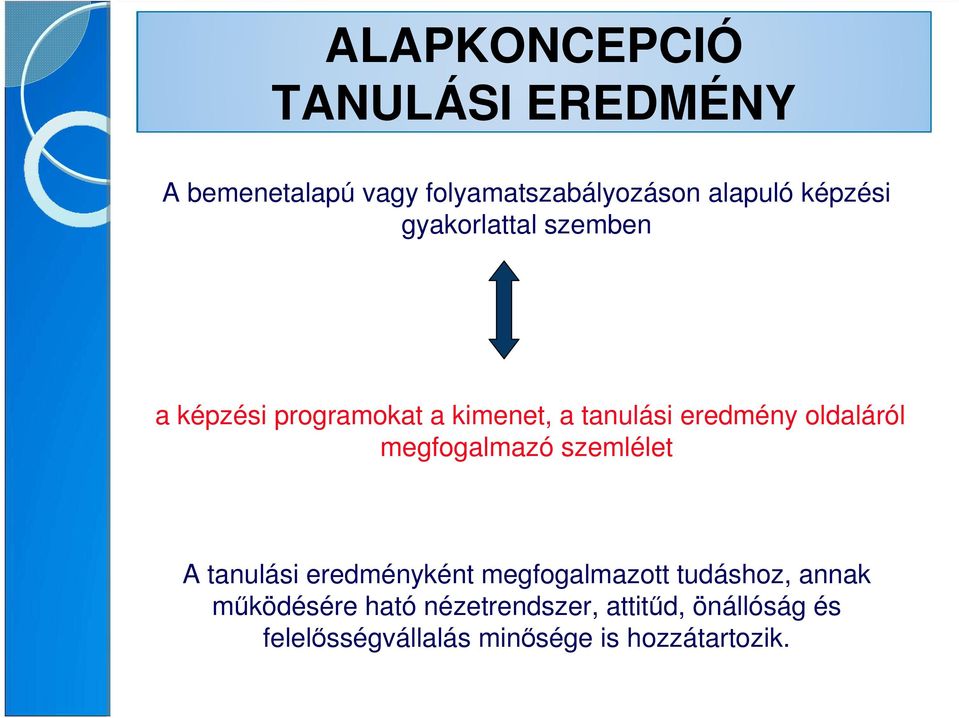 oldaláról megfogalmazó szemlélet A tanulási eredményként megfogalmazott tudáshoz, annak