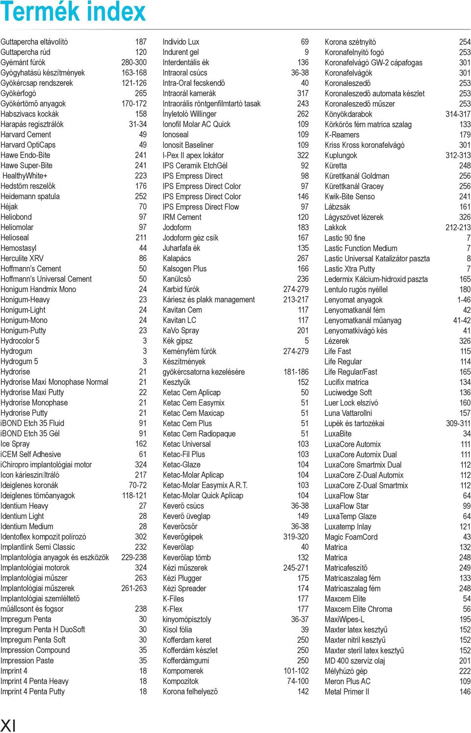 Heliomolar 97 Helioseal 211 Hemostasyl 44 Herculite XRV 86 Hoffmann s Cement 50 Hoffmann s Universal Cement 50 Honigum Handmix Mono 24 Honigum-Heavy 23 Honigum-Light 24 Honigum-Mono 24 Honigum-Putty