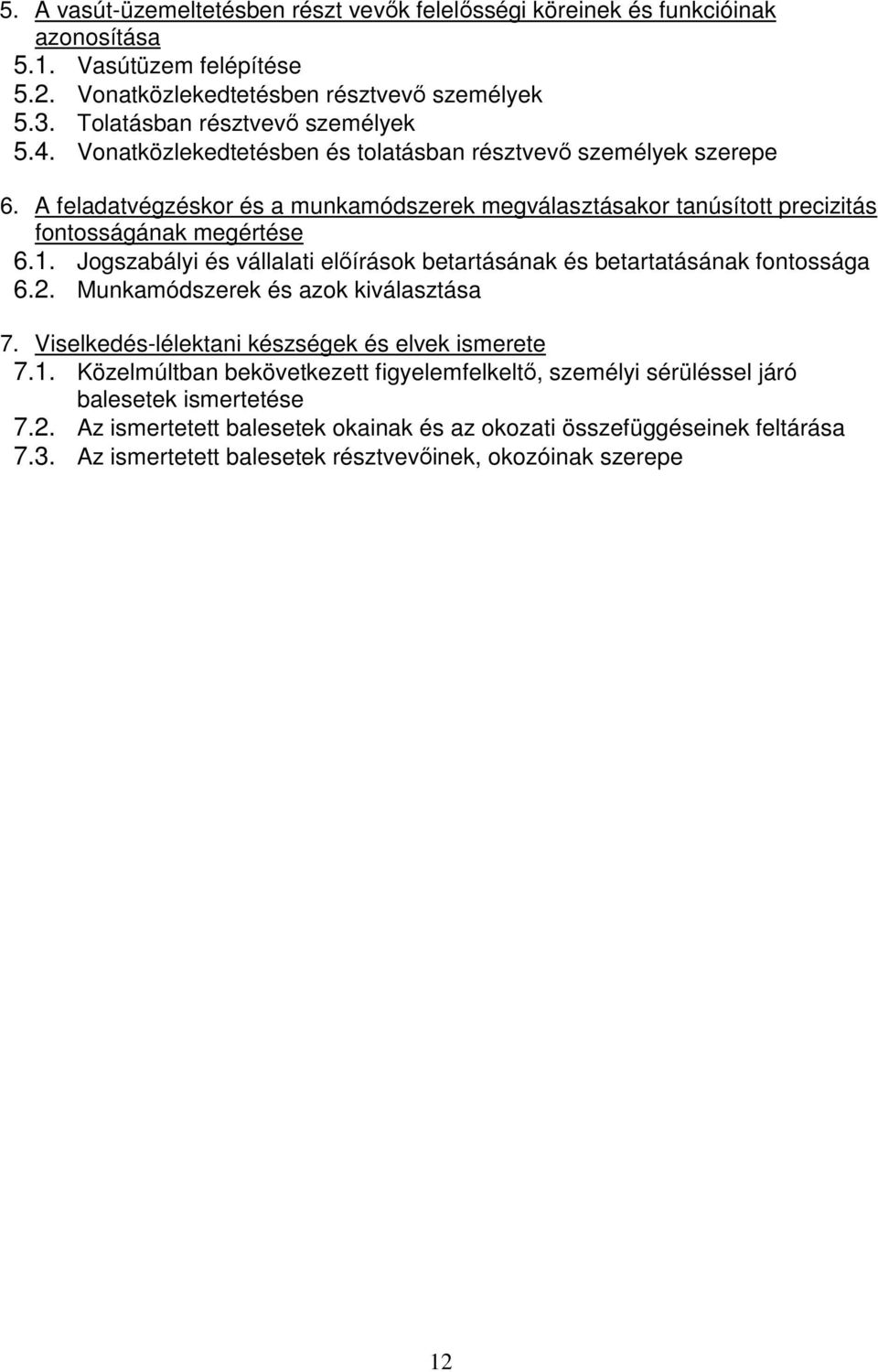 Jogszabályi és vállalati előírások betartásának és betartatásának fontossága 6.2. Munkamódszerek és azok kiválasztása 7. Viselkedés-lélektani készségek és elvek ismerete 7.1.