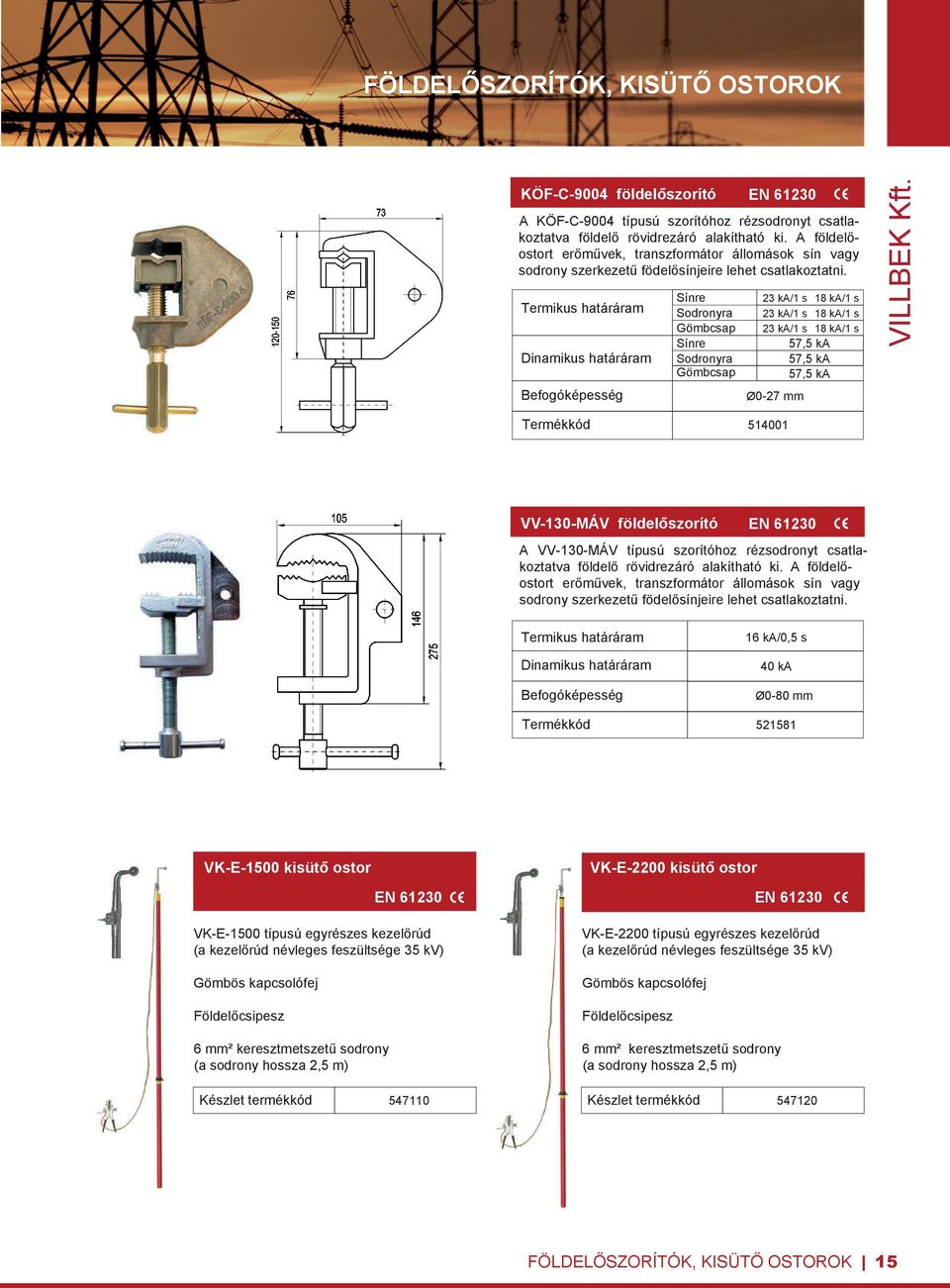 23 ka/1 s 23 ka/1 s 18 ka/1 s 18 ka/1 s 23 ka/1 s 18 ka/1 s 57,5 ka 57,5 ka 57,5 ka Ø0-27 mm 514001 VV-130-MÁV földelőszorító A VV-130-MÁV típusú szorítóhoz rézsodronyt csatlakoztatva földelő 