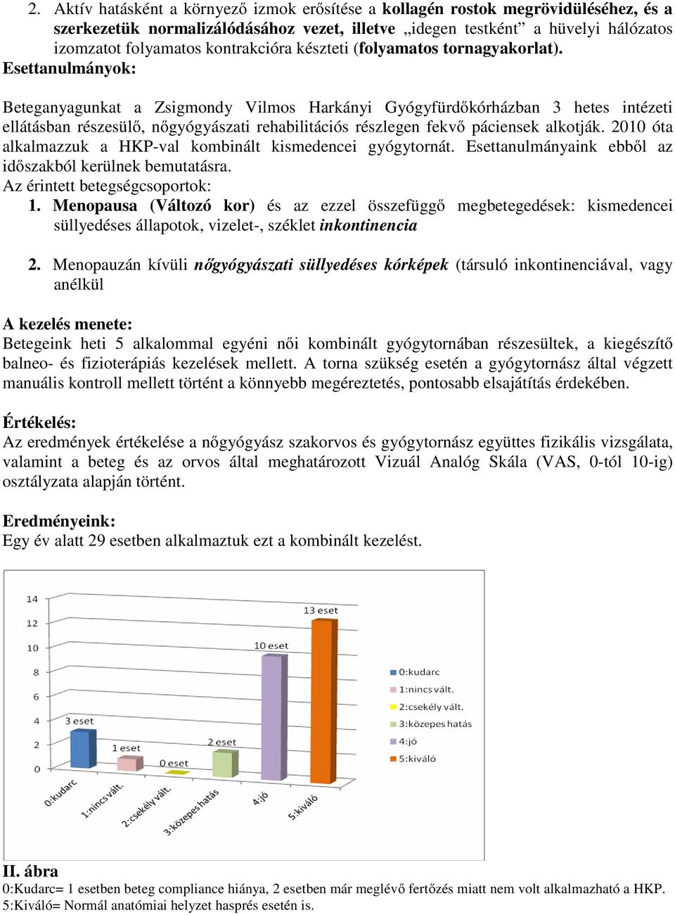 Esettanulmányok: Beteganyagunkat a Zsigmondy Vilmos Harkányi Gyógyfürdőkórházban 3 hetes intézeti ellátásban részesülő, nőgyógyászati rehabilitációs részlegen fekvő páciensek alkotják.