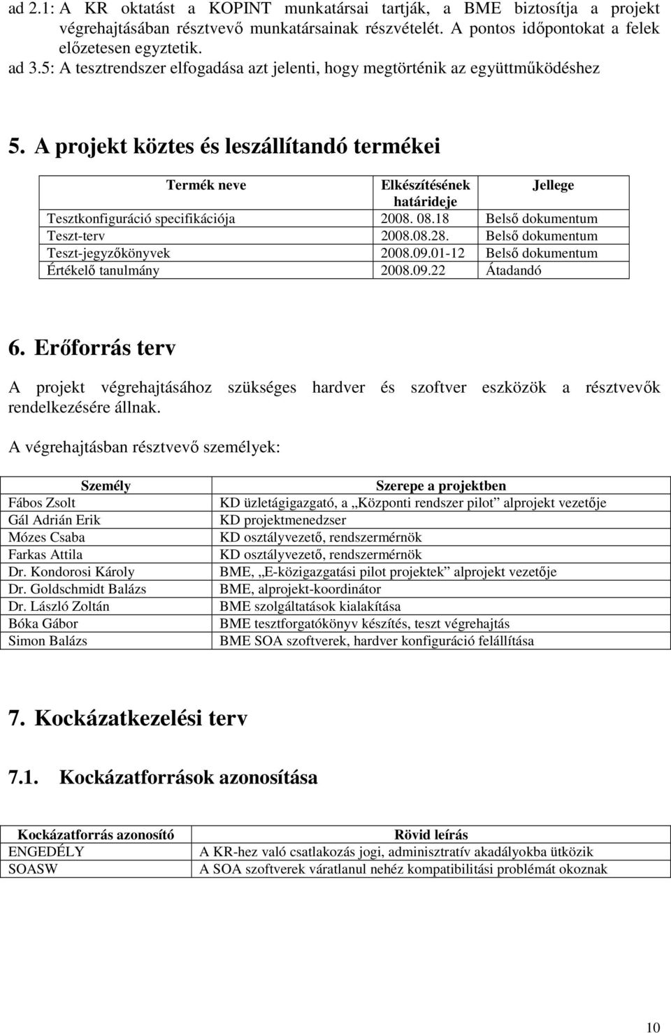 A projekt köztes és leszállítandó termékei Termék neve Elkészítésének Jellege határideje Tesztkonfiguráció specifikációja 2008. 08.18 Belsı dokumentum Teszt-terv 2008.08.28.