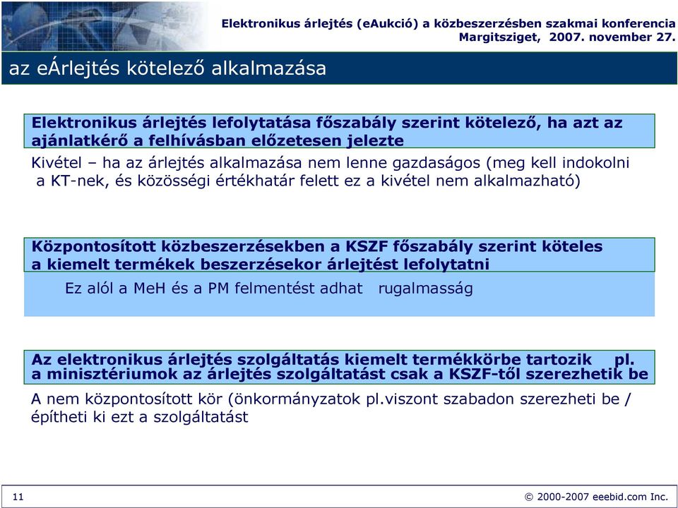 közbeszerzésekben a KSZF fıszabály szerint köteles a kiemelt termékek beszerzésekor árlejtést lefolytatni Ez alól a MeH és a PM felmentést adhat rugalmasság Az elektronikus árlejtés szolgáltatás
