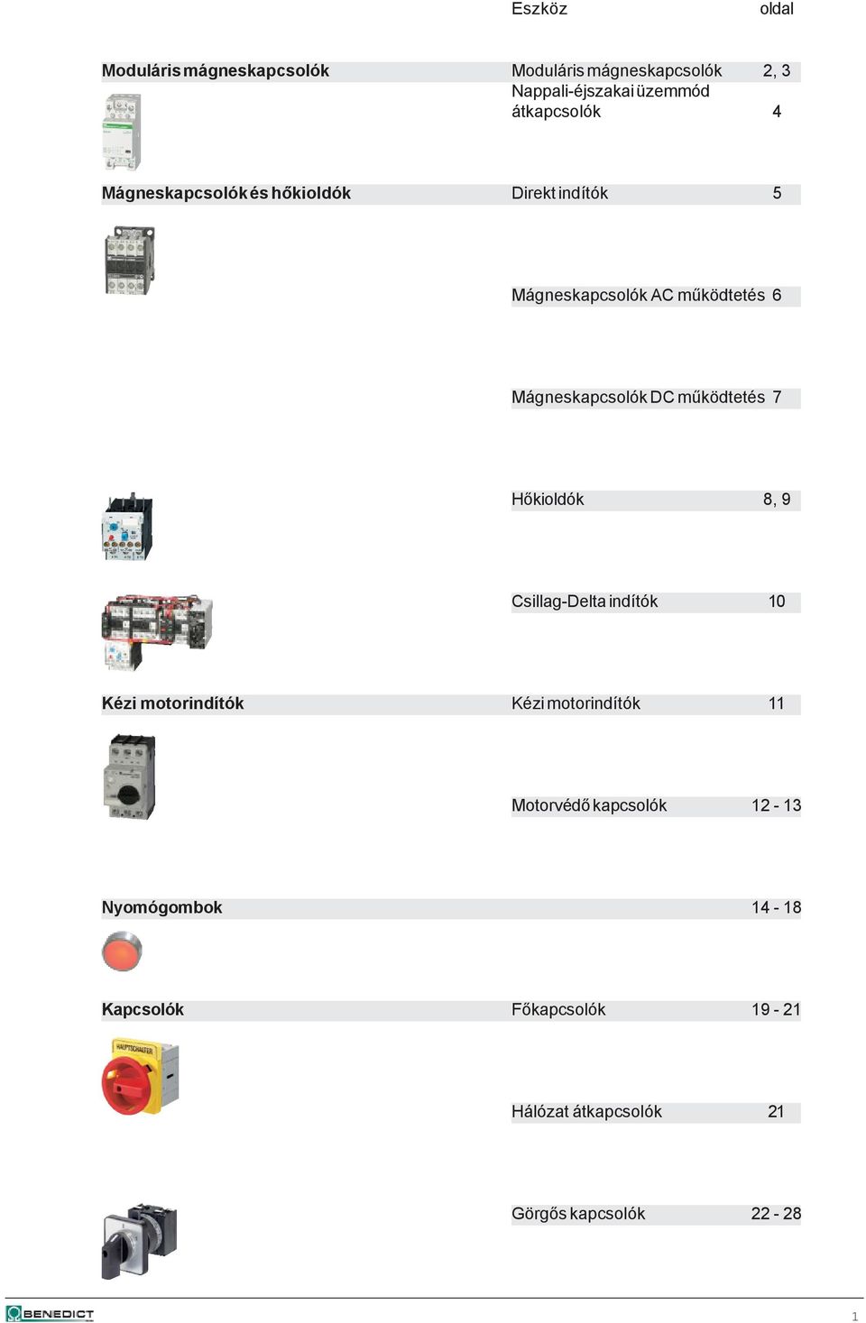 Mágneskapcsolók DC mûködtetés 7 Hõkioldók 8, 9 Csillag-Delta indítók 10 Kézi motorindítók Kézi