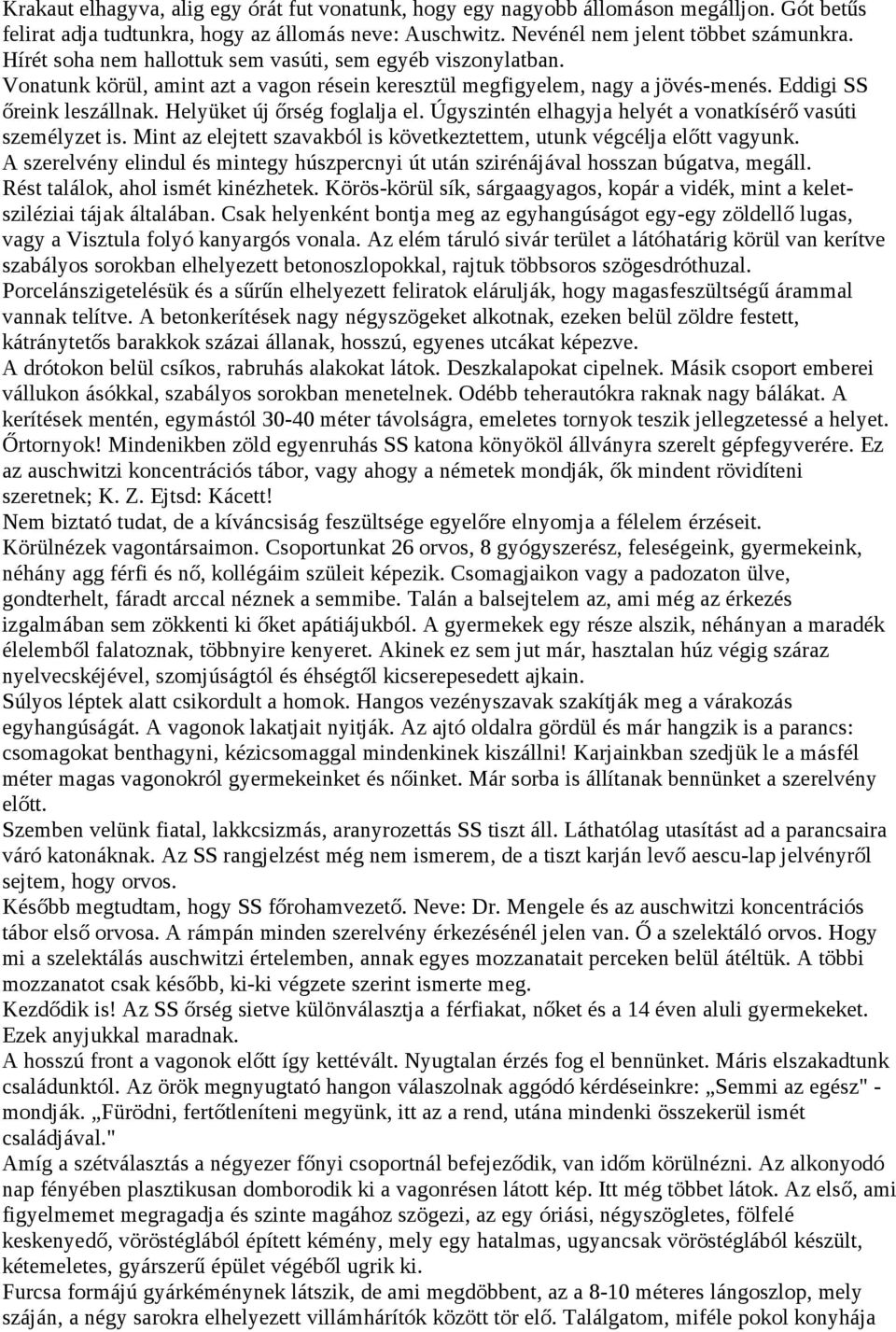 Helyüket új őrség foglalja el. Úgyszintén elhagyja helyét a vonatkísérő vasúti személyzet is. Mint az elejtett szavakból is következtettem, utunk végcélja előtt vagyunk.