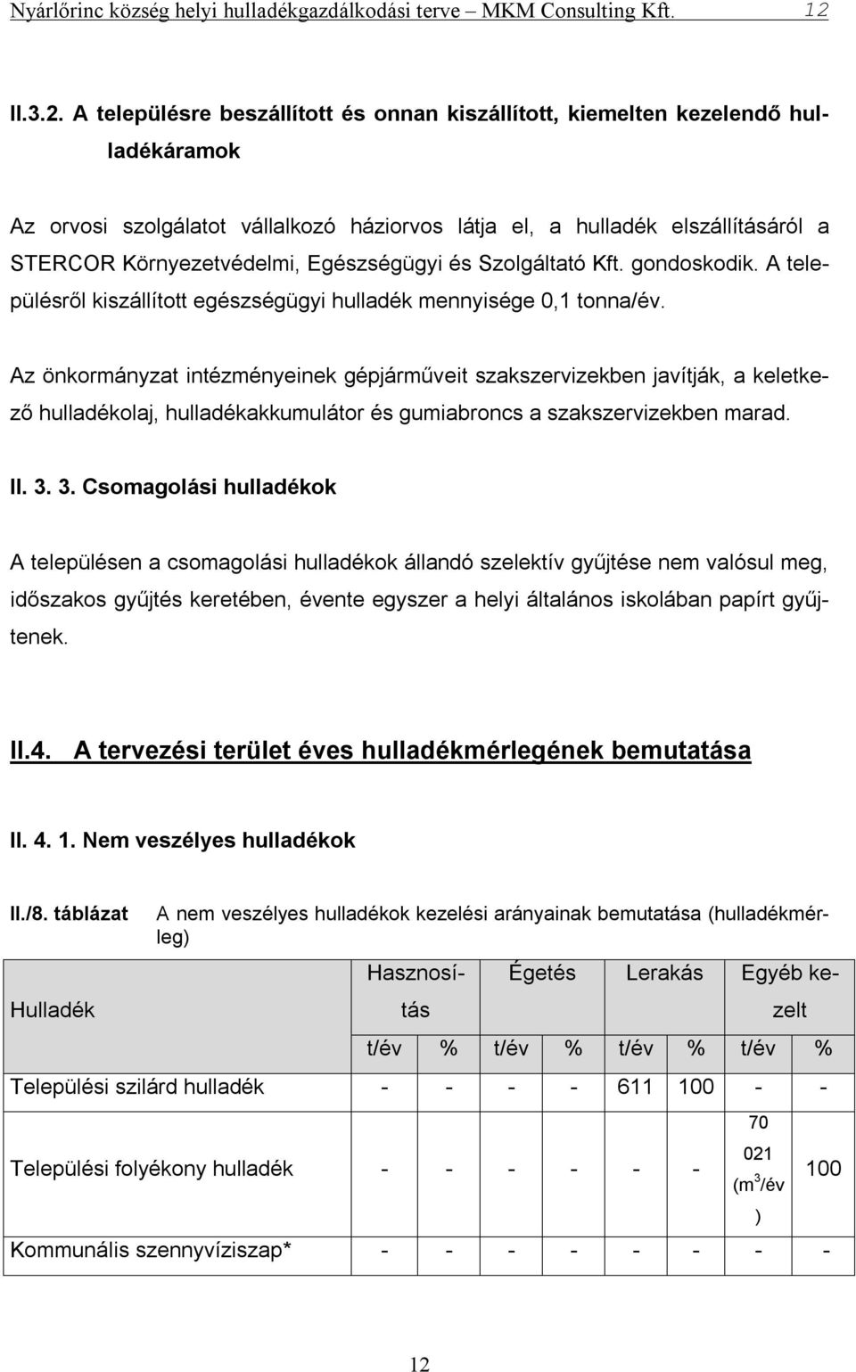 Az önkormányzat intézményeinek gépjárműveit szakszervizekben javítják, a keletkező olaj, akkumulátor és gumiabroncs a szakszervizekben marad. II. 3.