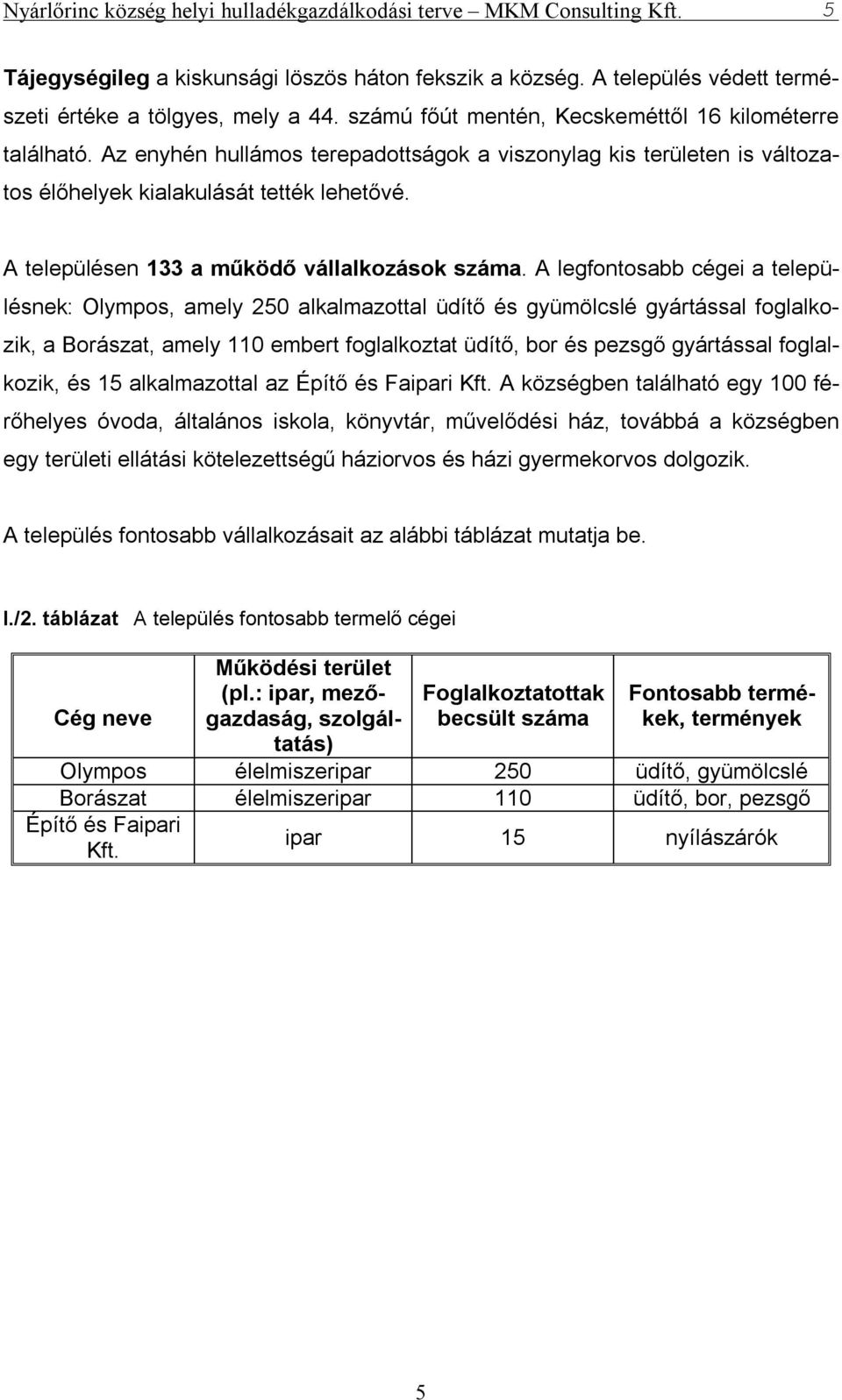 A legfontosabb cégei a településnek: Olympos, amely 250 alkalmazottal üdítő és gyümölcslé gyártással foglalkozik, a Borászat, amely 110 embert foglalkoztat üdítő, bor és pezsgő gyártással