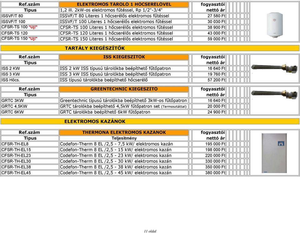 2kW-os elektromos fűtéssel, Rp 1/2"-3/4" ISSVF/T 80 Literes 1 hőcserélős elektromos fűtéssel ISSVF/T 100 Literes 1 hőcserélős elektromos fűtéssel CFSR-TS 100 Literes 1 hőcserélős elektromos fűtéssel