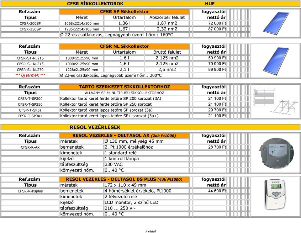 : 160 C CFSR NL Síkkollektor Méret Űrtartalom Bruttó felület CFSR-ST-NL215 1000x2125x90 mm 1,6 l 2,125 nm2 59 900 Ft CFSR-SL-NL215 1000x2125x90 mm 1,6 l 2,125 nm2 79 900 Ft CFSR-SL-NL270 1228x2125x90