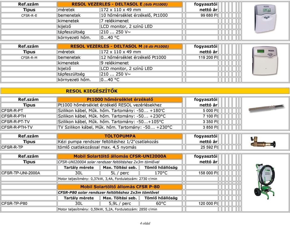 ..40 C RESOL VEZÉRLÉS - DELTASOL M (6 db Pt1000) méretek 172 x 110 x 49 mm CFSR-R-M bemenetek 12 hőmérséklet érzékelő Pt1000 119 200 Ft kimenetek kijelző tápfeszültség környezeti hőm.