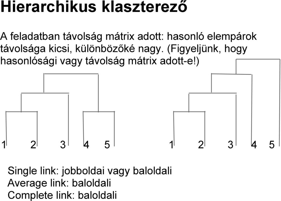 (Figyeljünk, hogy hasonlósági vagy távolság mátrix adott-e!