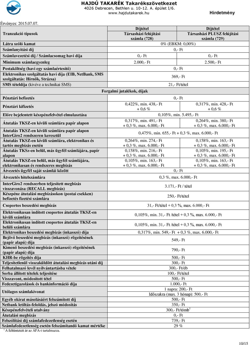 megbízás esetén InterGiro2 rendszerben teljesített megbízás visszavonása (RECALL megbízás) Készpénz átutalási megbízásokon (postai csekken) befizetés fizetési számlára 369,- Ft 21,- Ft/tétel 0,422%,