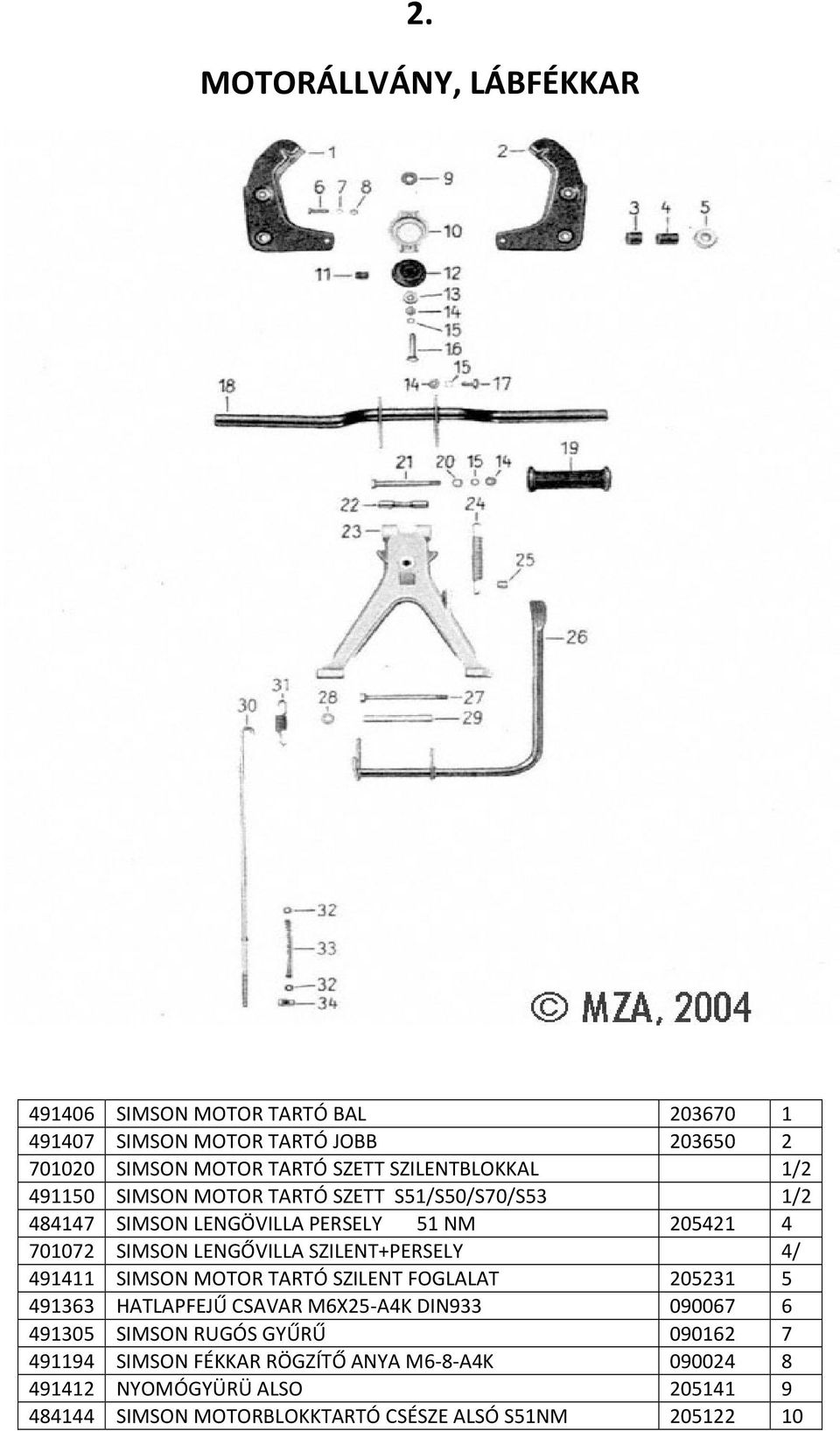 SZILENT+PERSELY 4/ 491411 SIMSON MOTOR TARTÓ SZILENT FOGLALAT 205231 5 491363 HATLAPFEJŰ CSAVAR M6X25-A4K DIN933 090067 6 491305 SIMSON RUGÓS