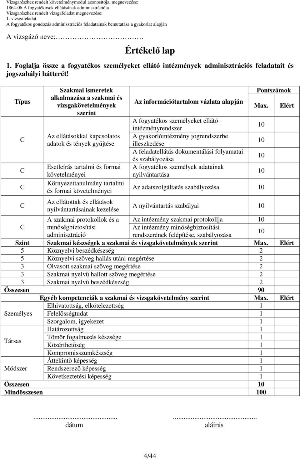 tartalmi és formai követelményei Az ellátottak és ellátások nyilvántartásainak kezelése Az információtartalom vázlata alapján A fogyatékos személyeket ellátó intézményrendszer A gyakorlóintézmény