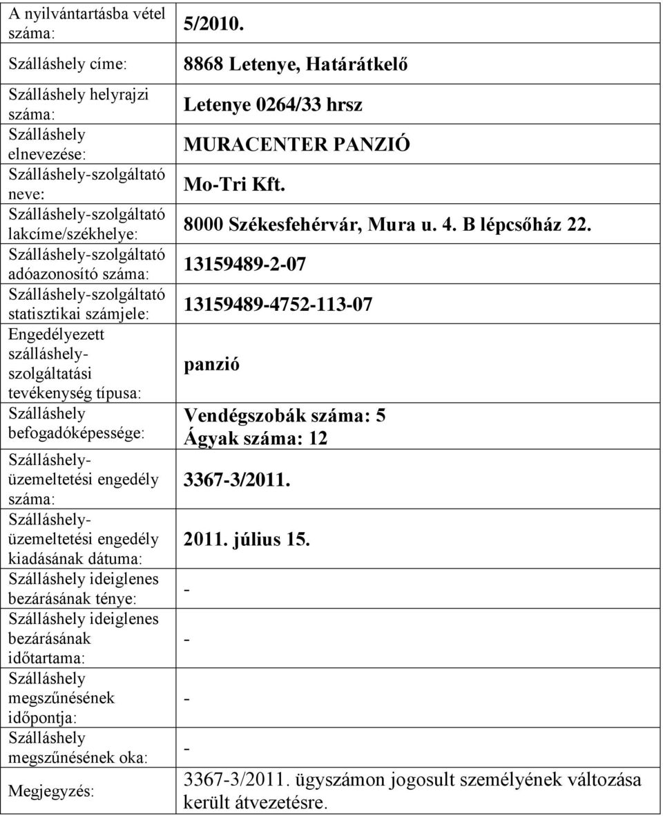 8000 Székesfehérvár, Mura u. 4. B lépcsőház 22.